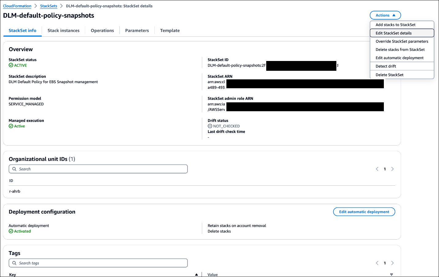 Edit StackSet details page