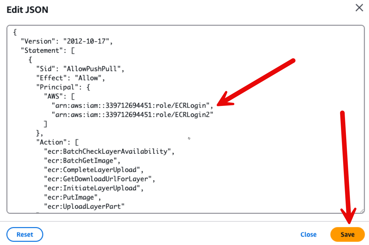 Permissions JSON with ECRLogin1 removed