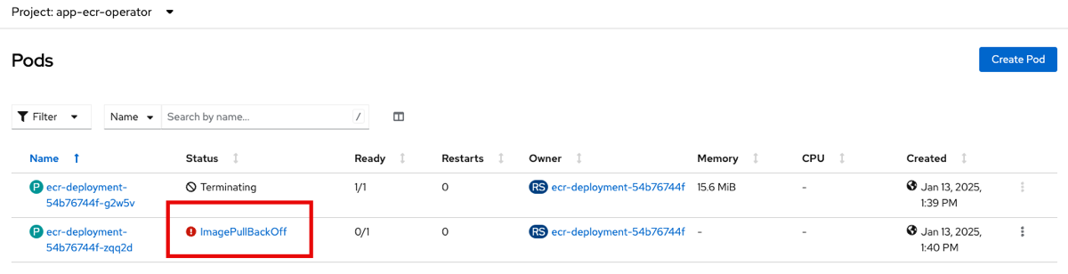 Pod deployment failure