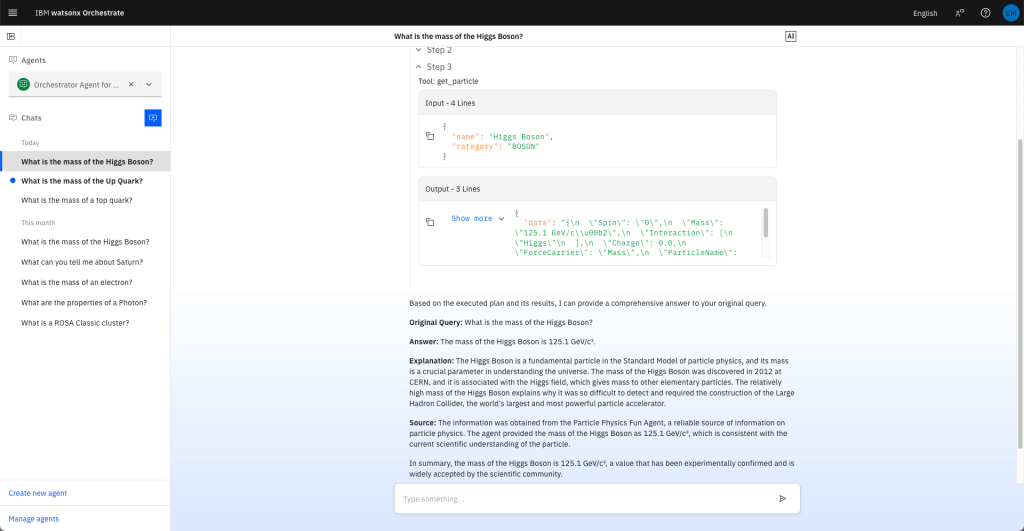 Screenshot of IBM watsonx Orchestrate shows how users can interact with AI agents in the chat interface to automate tasks, manage workflows, and coordinate actions across multiple agents.