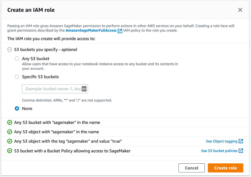 Configuration of AIM role for SageMaker