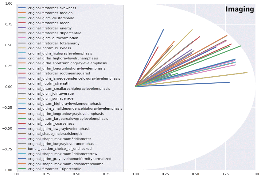 Variable correlation circle depicting correlation between top 25 features or variables of the fourth and fifth principal components