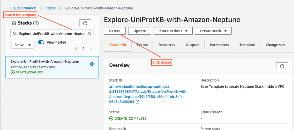 Delete the CloudFormation template