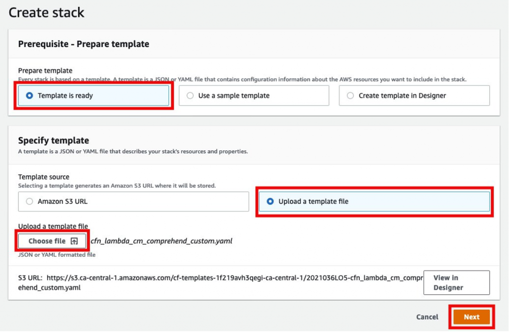 Upload the CloudFormation Template