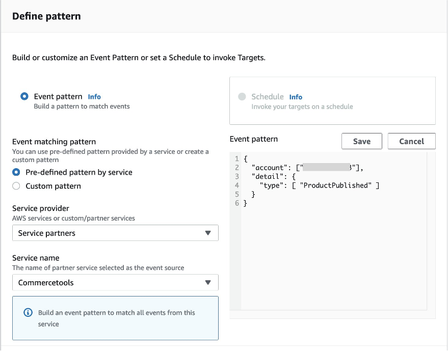 configure a rule to match the commercetools events