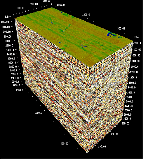3D seismic volume visualized using GeoTomo’s software