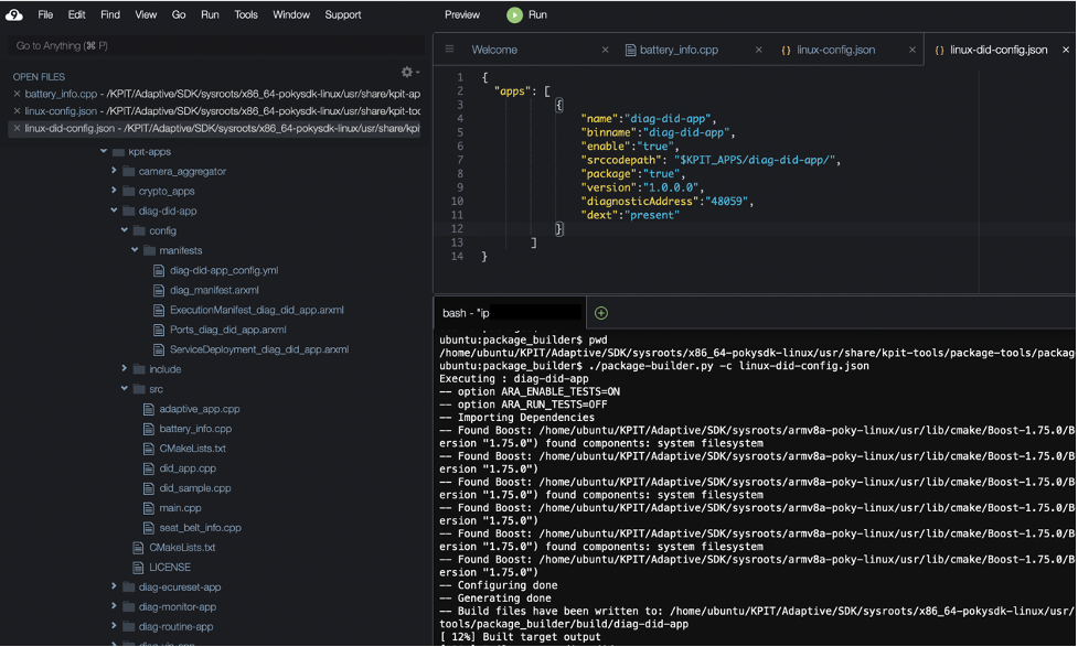 Build and package an included DID Adaptive AUTOSAR application
