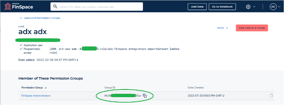 Figure 10: On this page we can see the Group ID of the programmatic user used by the integration