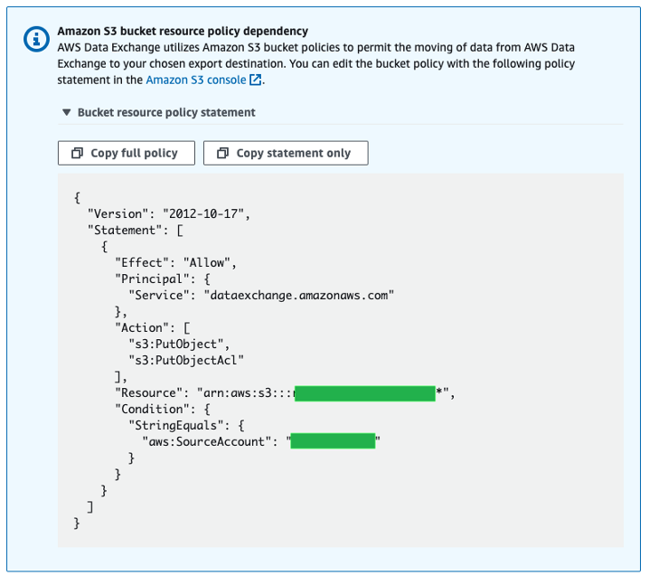 Figure 15: S3 bucket policy for auto-export configuration 