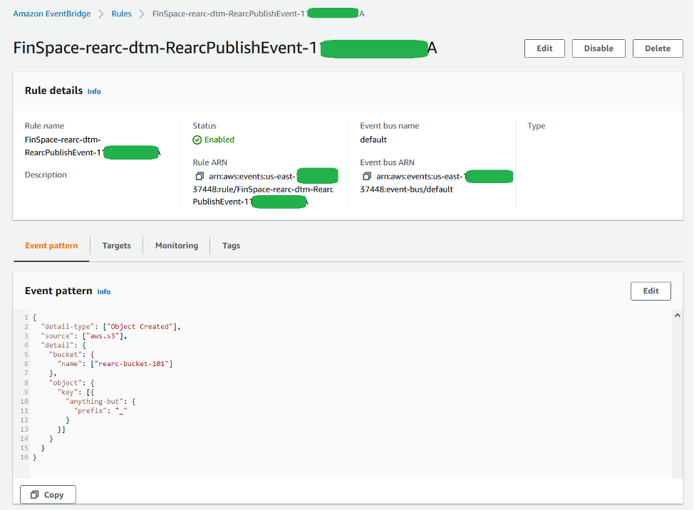 Figure 22. EventBridge configuration for Rearc dataset