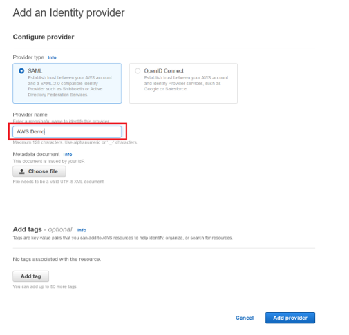 Create IAM SAML Identity Provider