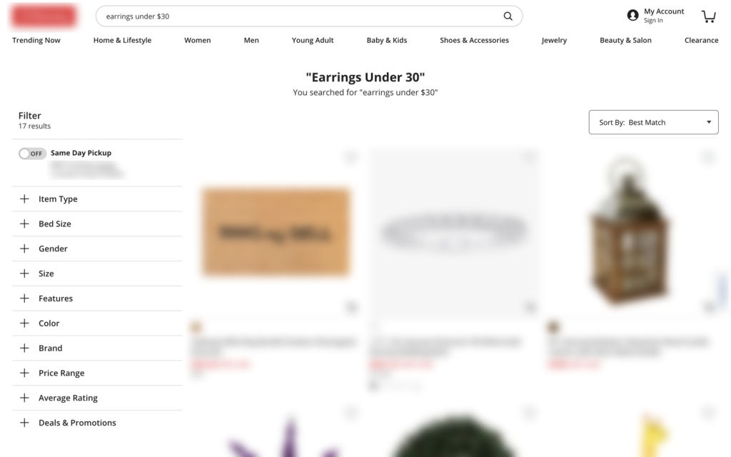 Multi-billion-dollar retailer search results showing unrelated items from a search request_example 2