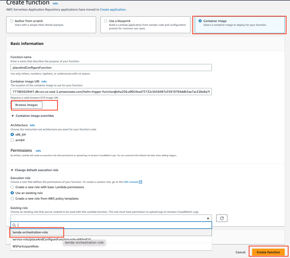 Figure 2 Creating Lambda function from a container image
