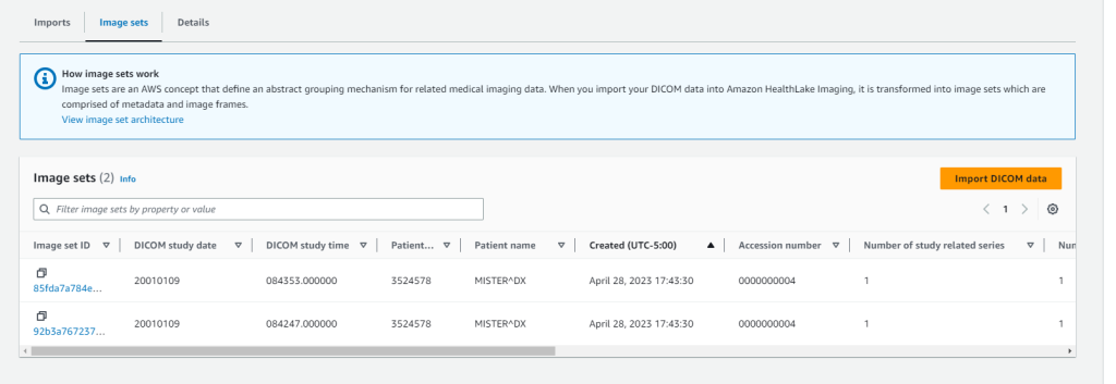 Figure 3 – Verify the Image sets imported to the AHLI console