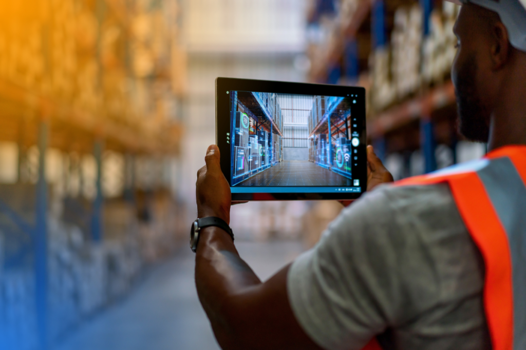 warehouse worker on ipad