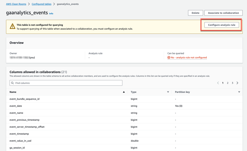 Figure 13 Associating the configured table with a collaboration