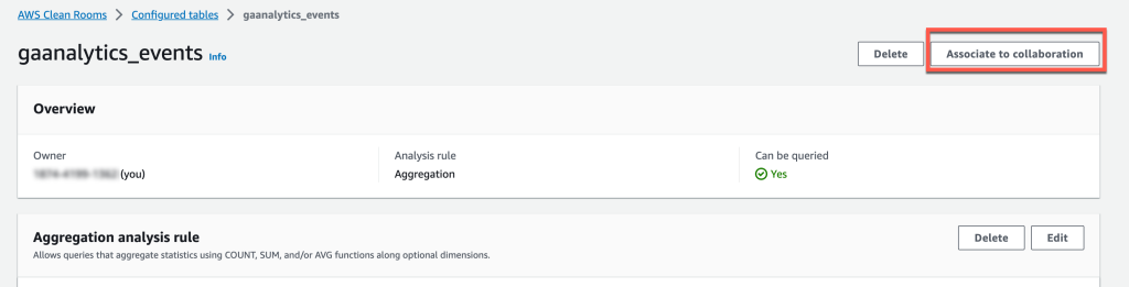 Figure 18 Associate the table with a collaboration