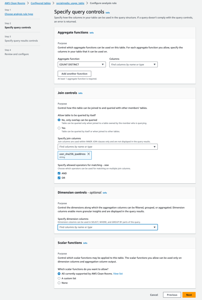Figure 21 Selecting appropriate columns for join and list controls