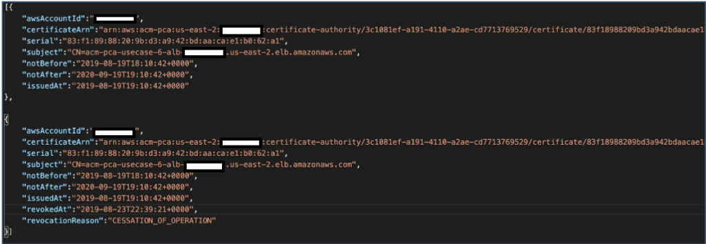 Figure 3 Sample AWS Private CA Audit Report entries