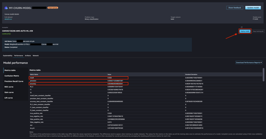 Evaluating performance metrics before model deployment