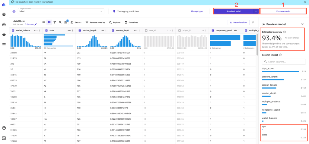 Previewing the model and submitting for model training build