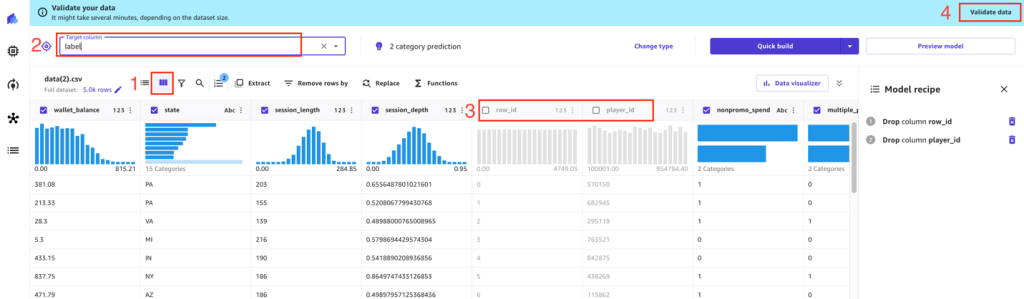 configuring the model object and validating the dataset for training