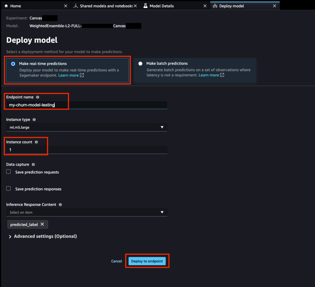the model endpoint before deployment