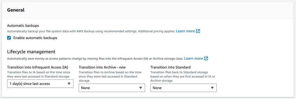 Figure 2. Lifecycle management in Amazon EFS