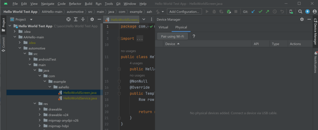 Figure 13 – Use Android Studio to Develop and Deploy Applications to your AAOS Device