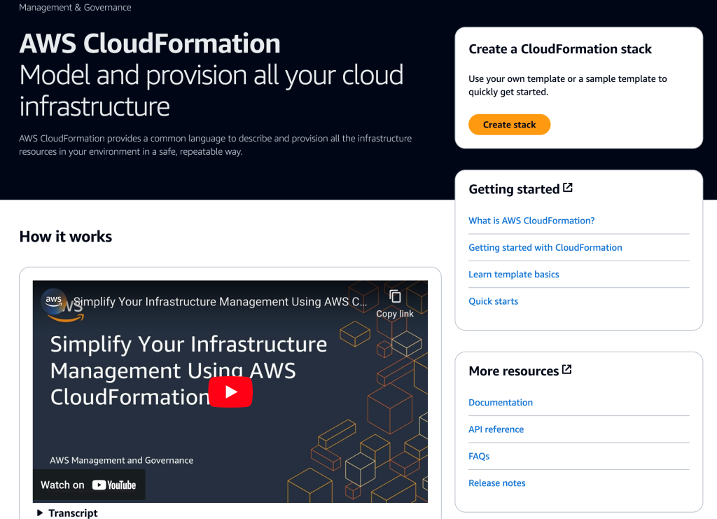 Figure 2 – AWS CloudFormation Console Landing Page