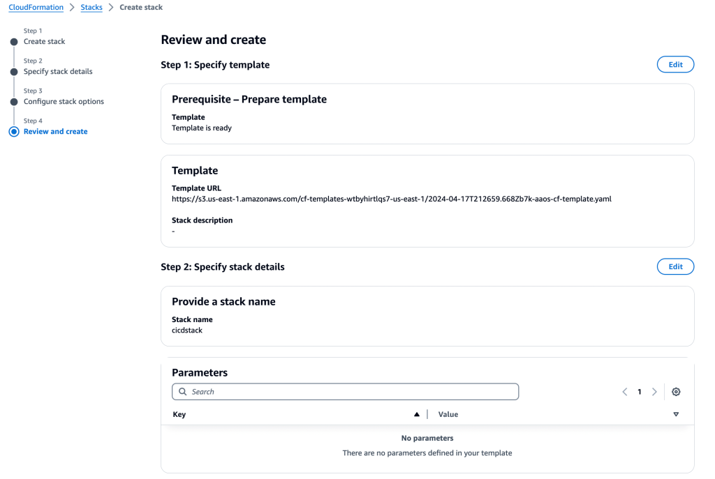 Figure 6 – Review (continued) AWS CloudFormation Stack Details