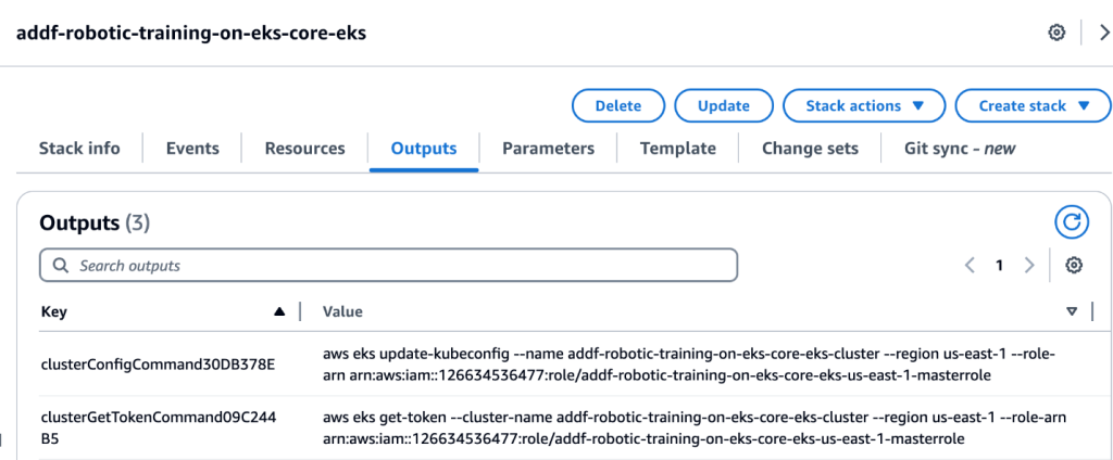 Figure 3: Amazon EKS Cloud Formation Stack Output