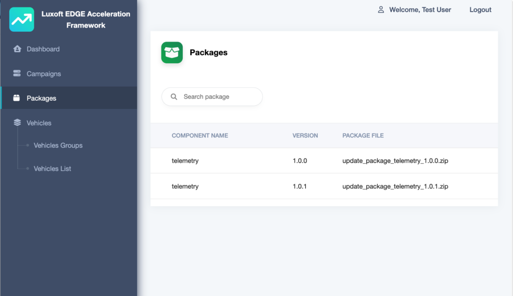 Figure 3 Applications Management Web Portal — Packages