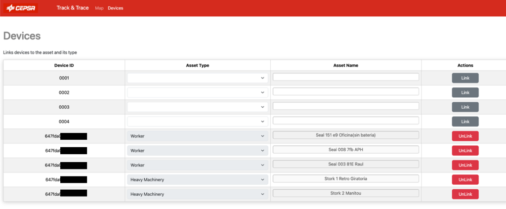 Figure 17. Mapping between devices and assets for reassignment