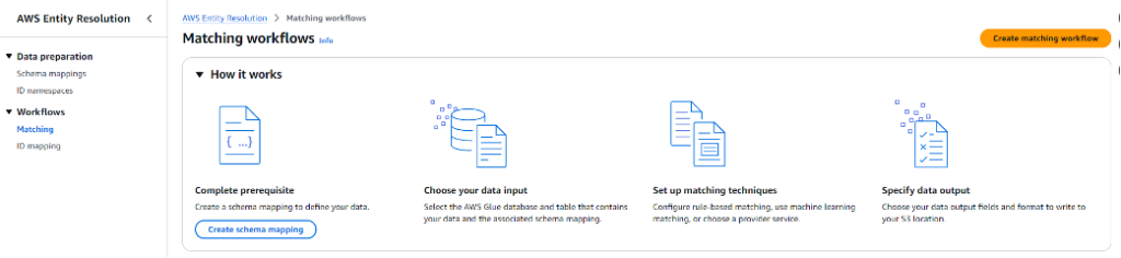 Figure 11 – AWS Entity Resolution create matching workflow 