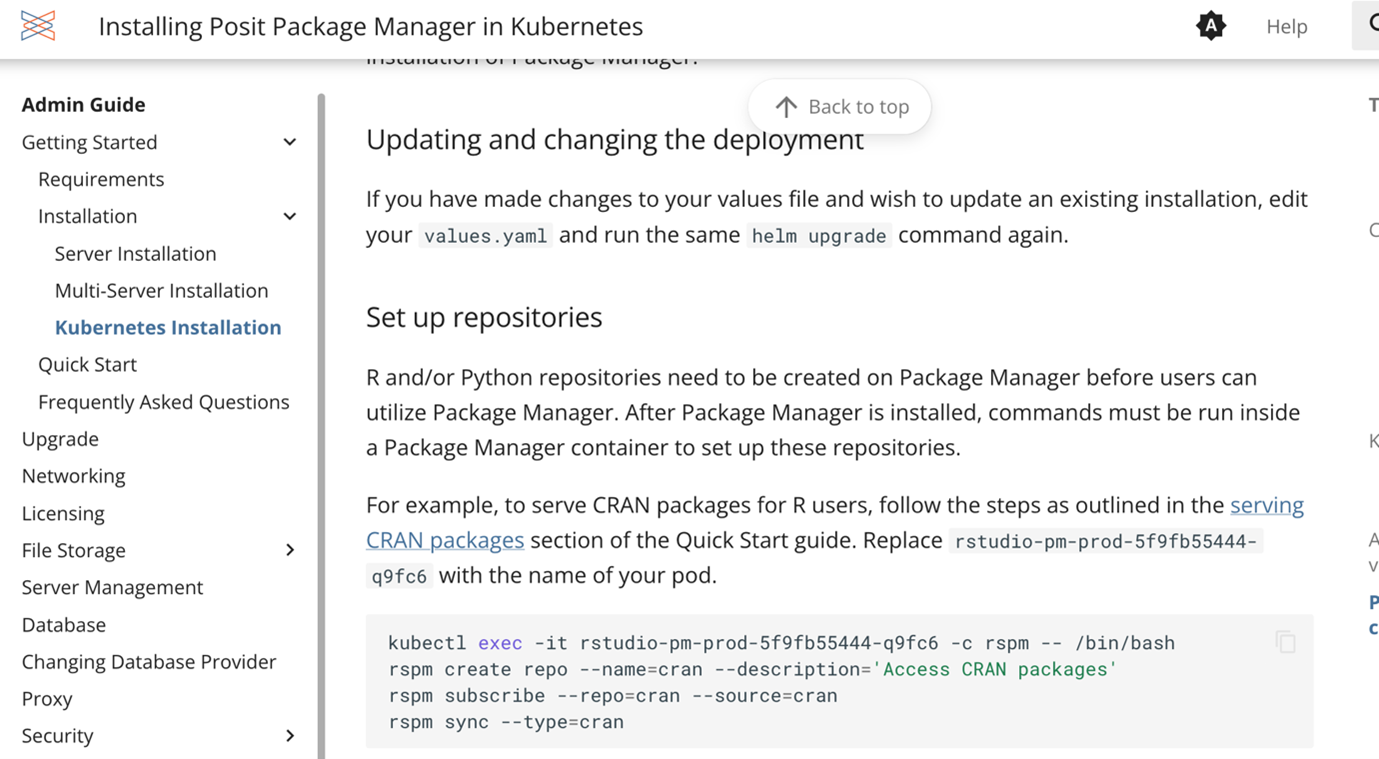 Figure 4 Admin guide for Posit Package Manager