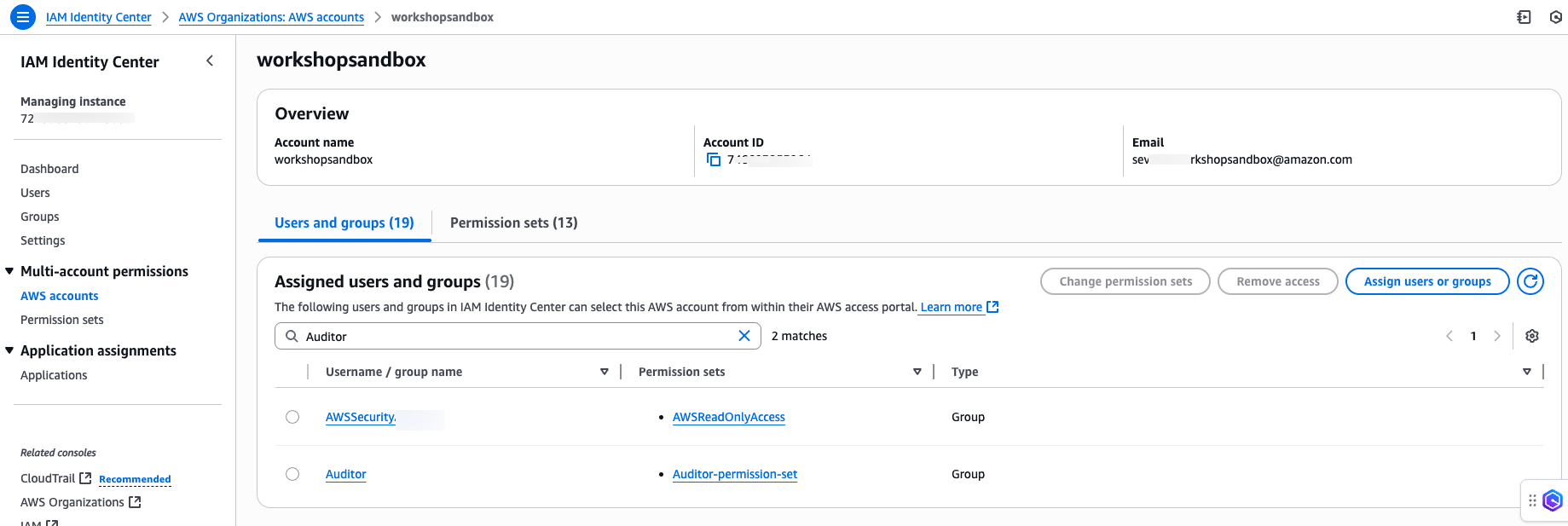 Example Auditor group associated to an AWS account.