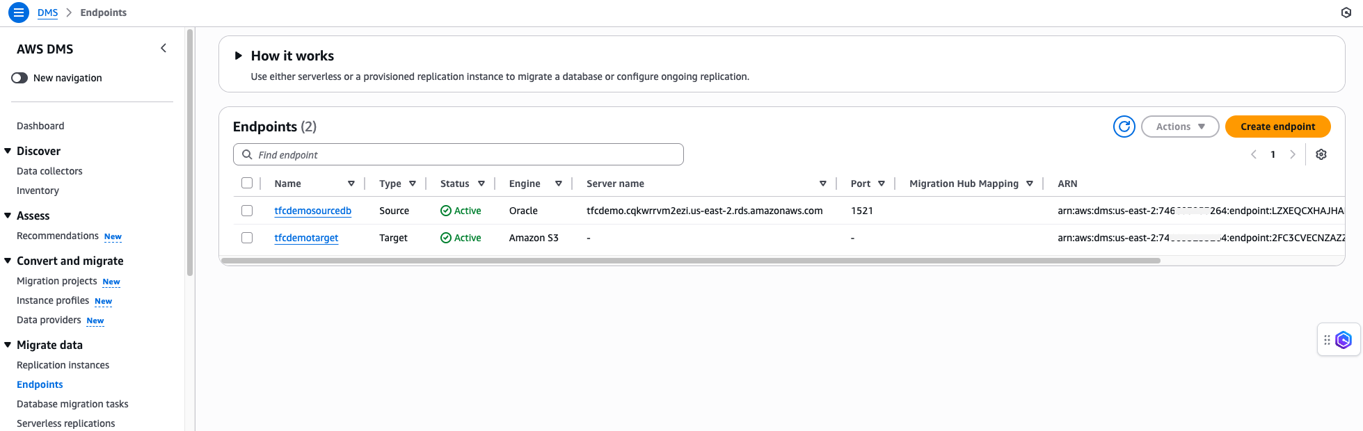 Configure DMS with source and target endpoints.