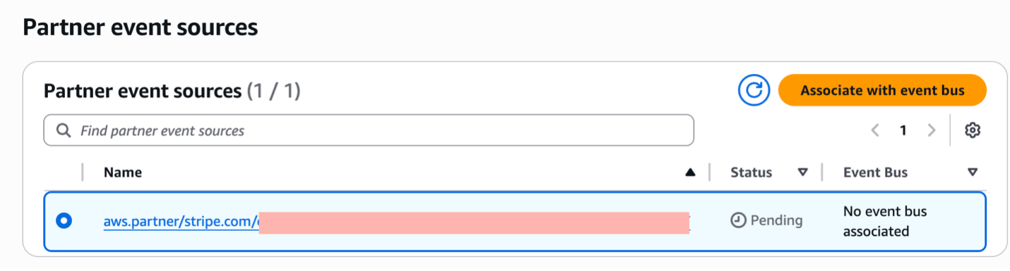 AWS EventBridge partner event sources showing pending status
