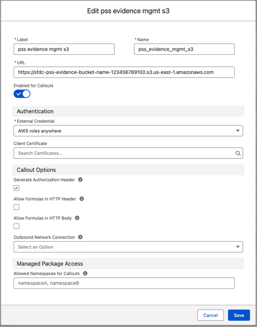 Figure 10 Edit pss evidence mgmt s3 screen