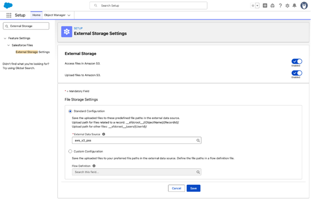 Figure 12 External Storage Settings screen