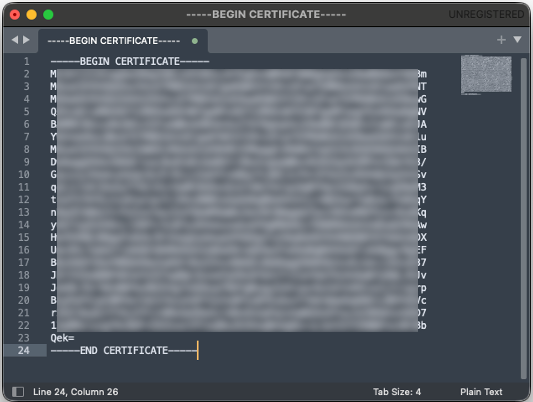 Figure 3 Example of a formatted signed certificate file