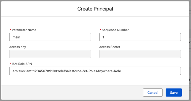 Figure 8 Create Principal screen