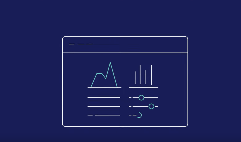 Animated screenshot depicting analytics dashboards on a computer screen