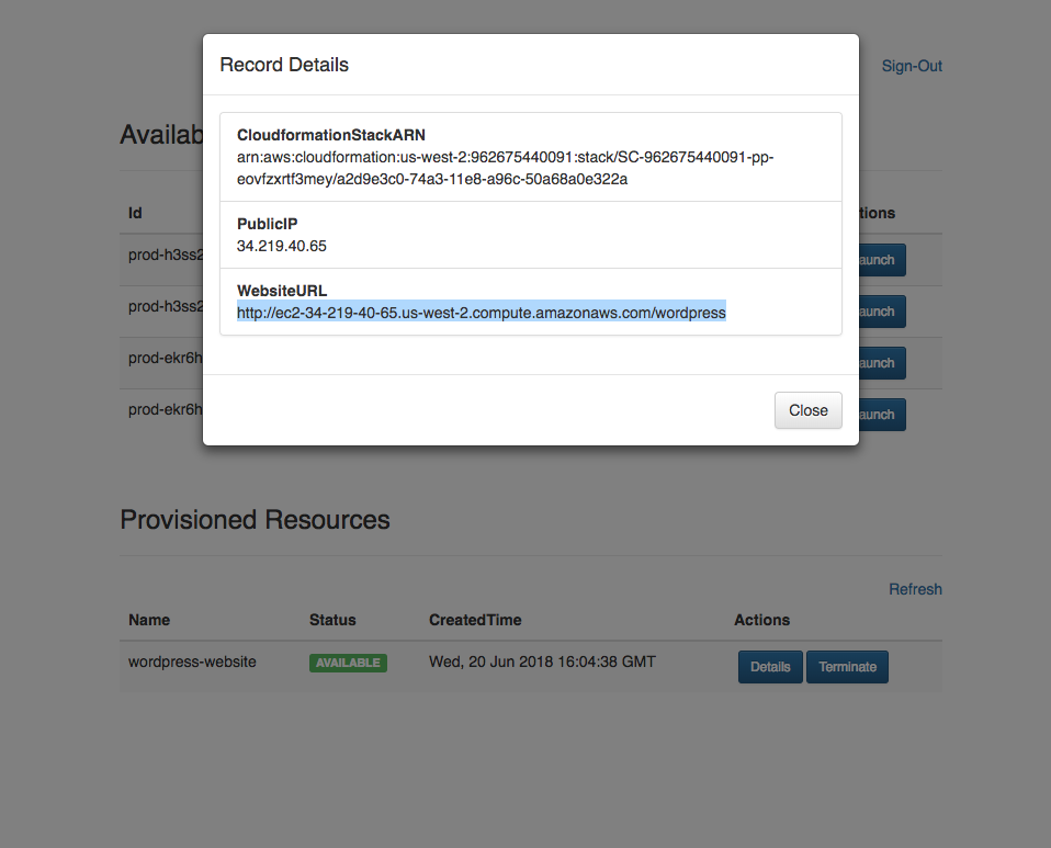 Record details dialog box