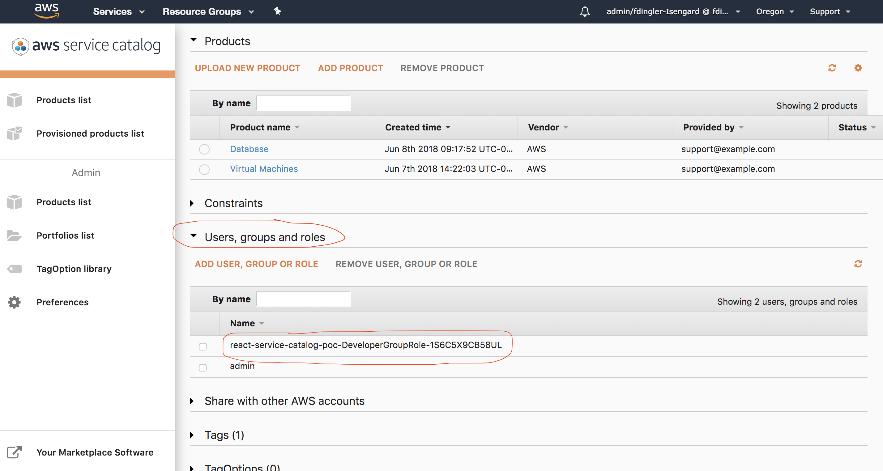 Adding roles to Service Catalog