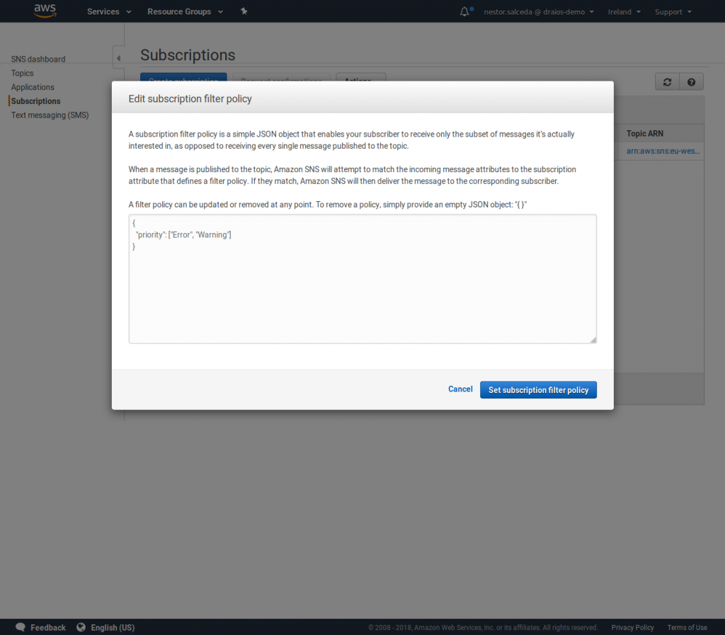 Edit subscription filter policy
