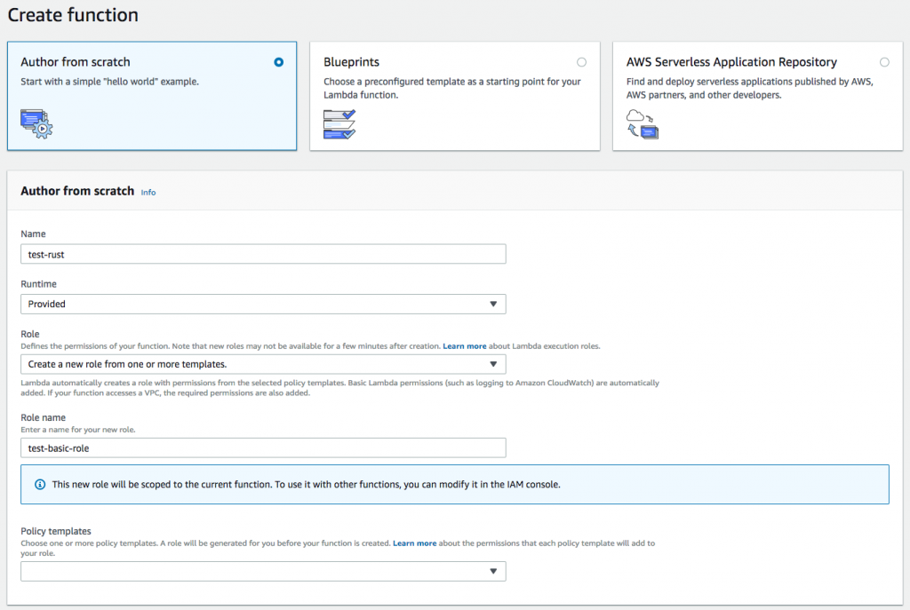 Create AWS Lambda function with provided runtime (rust)