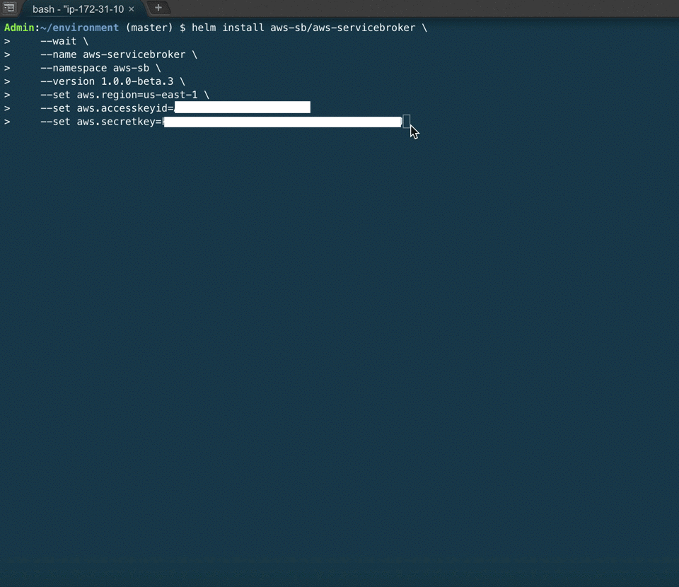 output of helm install aws-sb/aws-servicebroker.