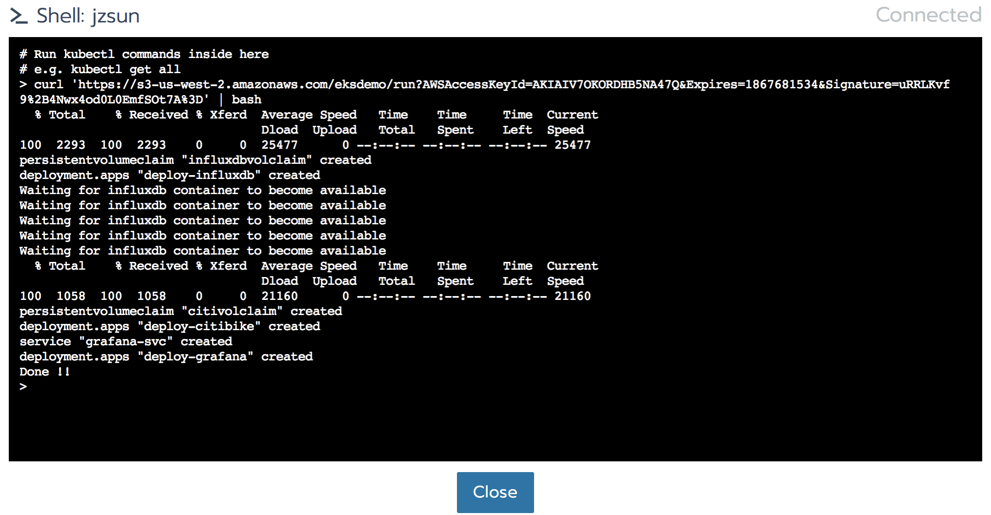 shell - run kubectl commands.